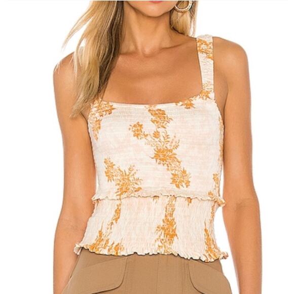 FREE PEOPLE | Intimately Hanna Peach and Pink Floral Smocked Camisole | Medium - Picture 1 of 6